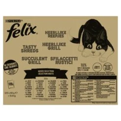 Felix Tasty Shreds Succulent Grill Mixed Selection Wet Cat Food - 120 X 80g
