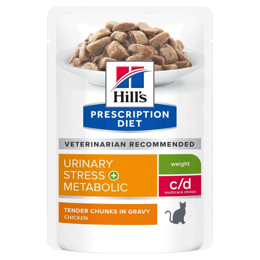 Hill's Prescription Diet C/D Urinary Stress + Metabolic Wet Cat Food Pouches With Chicken - 12 X 85g 3 Hill's Prescription Diet C/D Urinary Stress + Metabolic Wet Cat Food Pouches With Chicken - 12 X 85g