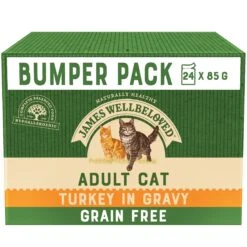 James Wellbeloved Adult Grain Free Turkey In Gravy Wet Cat Food Pouches - 24 X 85g