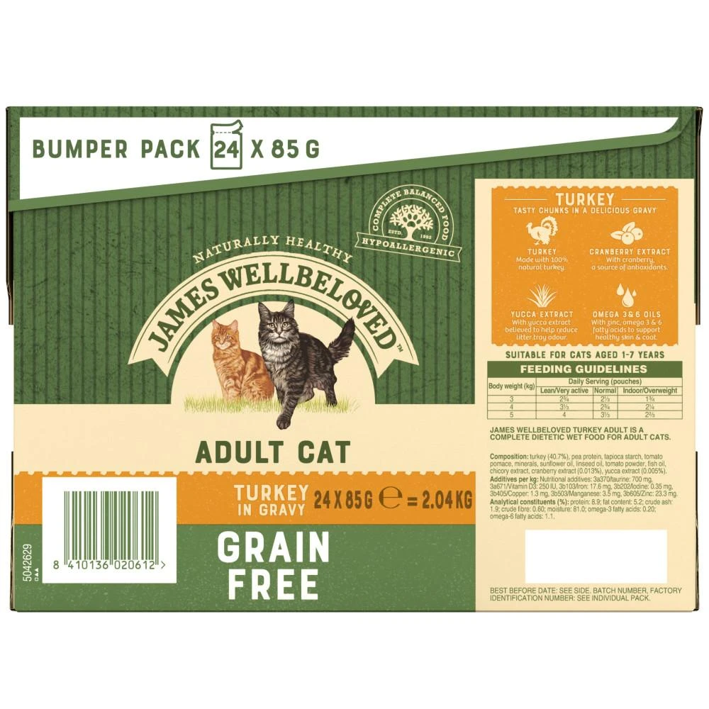 James Wellbeloved Adult Grain Free Turkey In Gravy Wet Cat Food Pouches - 24 X 85g 10 James Wellbeloved Adult Grain Free Turkey In Gravy Wet Cat Food Pouches - 24 X 85g - Image 8