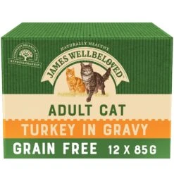 James Wellbeloved Adult Grain Free Turkey In Gravy Wet Cat Food Pouches - 12 X 85g