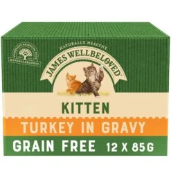 James Wellbeloved Grain Free Kitten Cat Food Pouches Turkey In Gravy - 12x85g