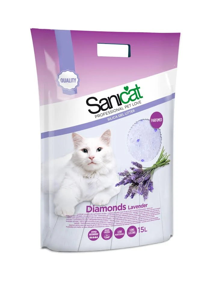 Sanicat Lavender Diamonds Cat Litter - 15 Litre 3 Sanicat Lavender Diamonds Cat Litter - 15 Litre