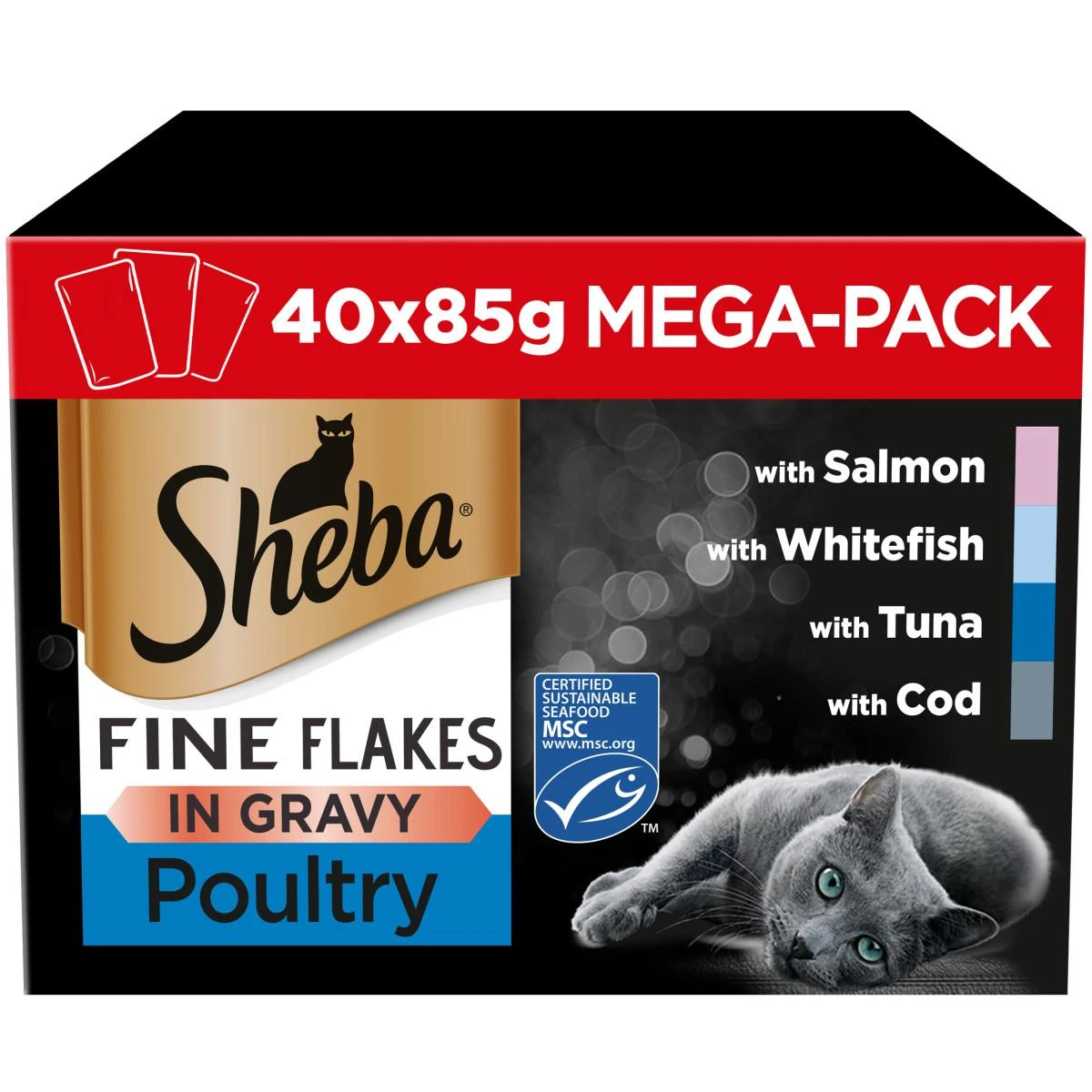 Sheba Fine Flakes Fish Selection In Gravy Wet Cat Food Pouches - 40 X 85g 3 Sheba Fine Flakes Fish Selection In Gravy Wet Cat Food Pouches - 40 X 85g