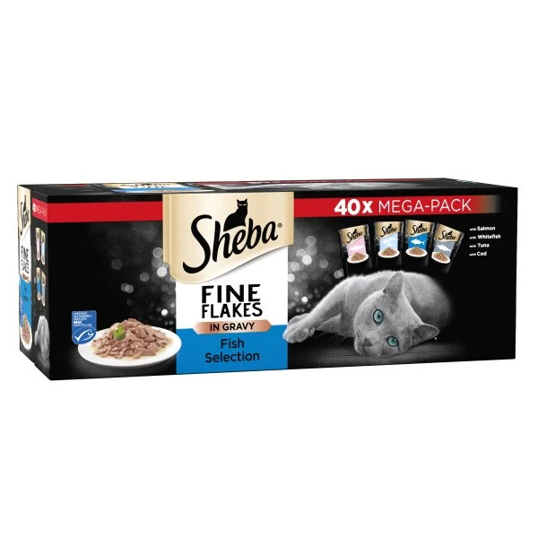 Sheba Fine Flakes Fish Selection In Gravy Wet Cat Food Pouches - 40 X 85g 4 Sheba Fine Flakes Fish Selection In Gravy Wet Cat Food Pouches - 40 X 85g - Image 2