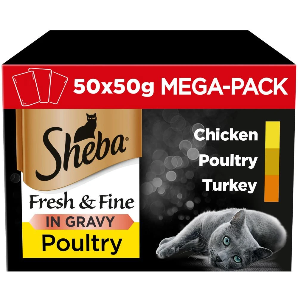 Sheba Fresh & Fine Poultry Collection In Gravy Wet Cat Food Pouches - 50 X 50g 3 Sheba Fresh & Fine Poultry Collection In Gravy Wet Cat Food Pouches - 50 X 50g