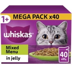 WHISKAS 1+ Mixed Menu Adult Wet Cat Food Pouches In Jelly - 40 X 85g