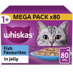 WHISKAS 1+ Fish Favourites Adult Wet Cat Food In Jelly Pouches - 80 X 85g