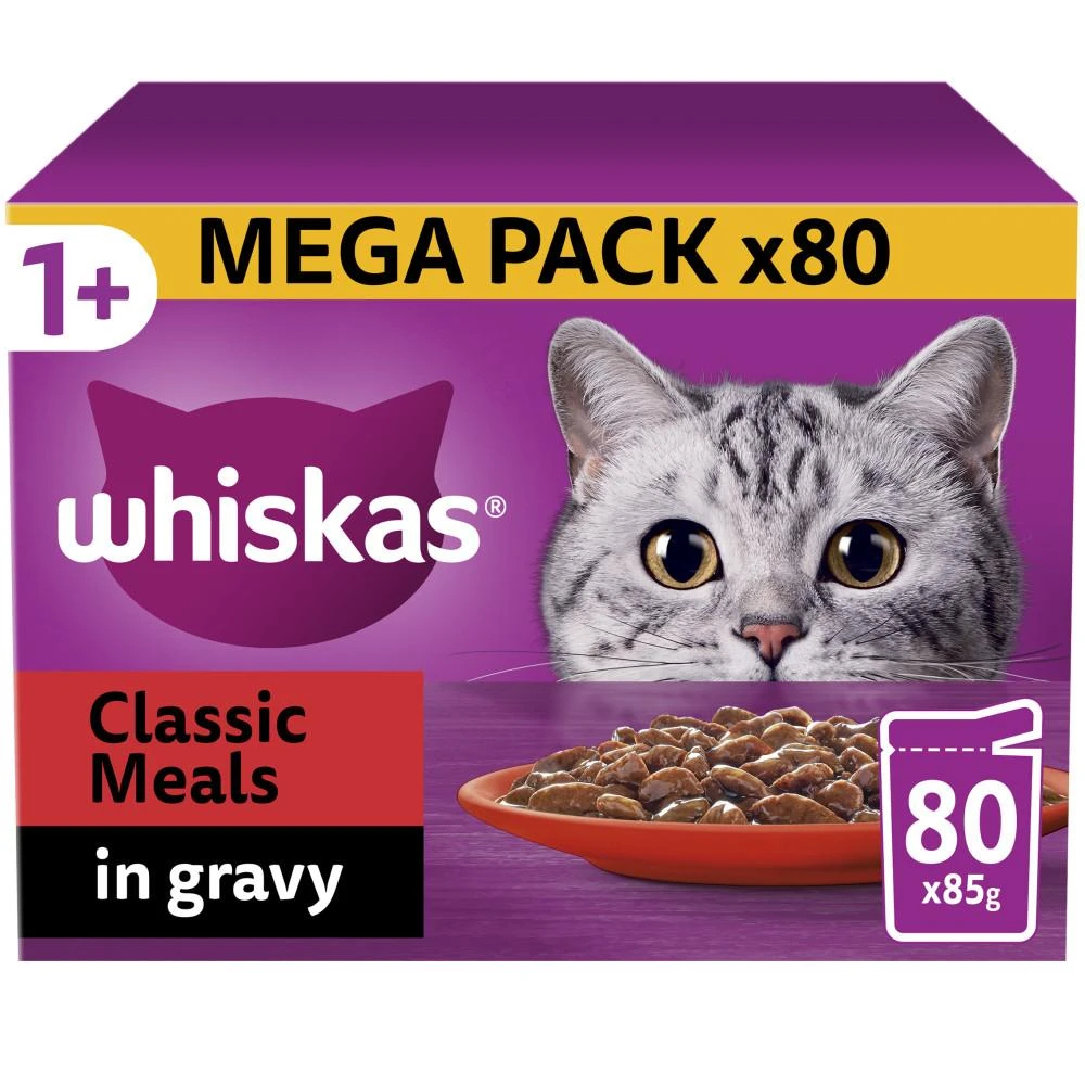 WHISKAS 1+ Meaty Meals Adult Wet Cat Food In Gravy Pouches - 80 X 85g 3 WHISKAS 1+ Meaty Meals Adult Wet Cat Food In Gravy Pouches - 80 X 85g